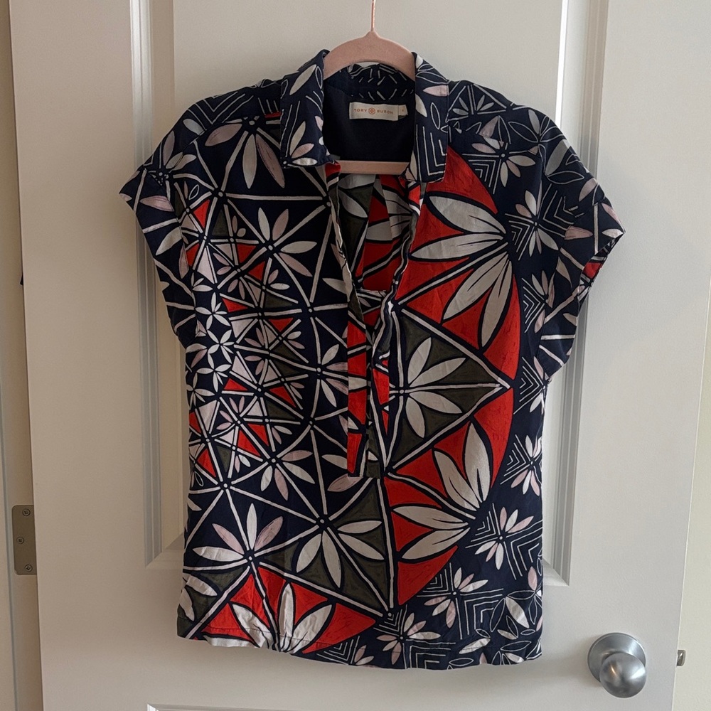 Tory Burch Silk Multicolor Geometric Blouse
